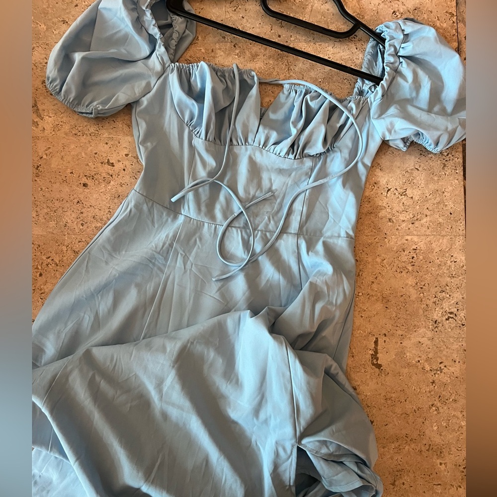 Light Blue Off-Shoulder Dress with slit